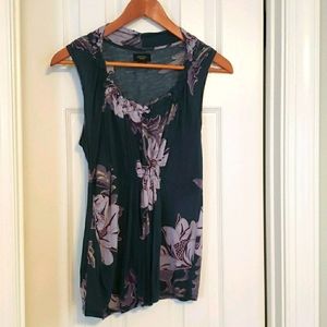 Anthropologie navy floral sleeveless top